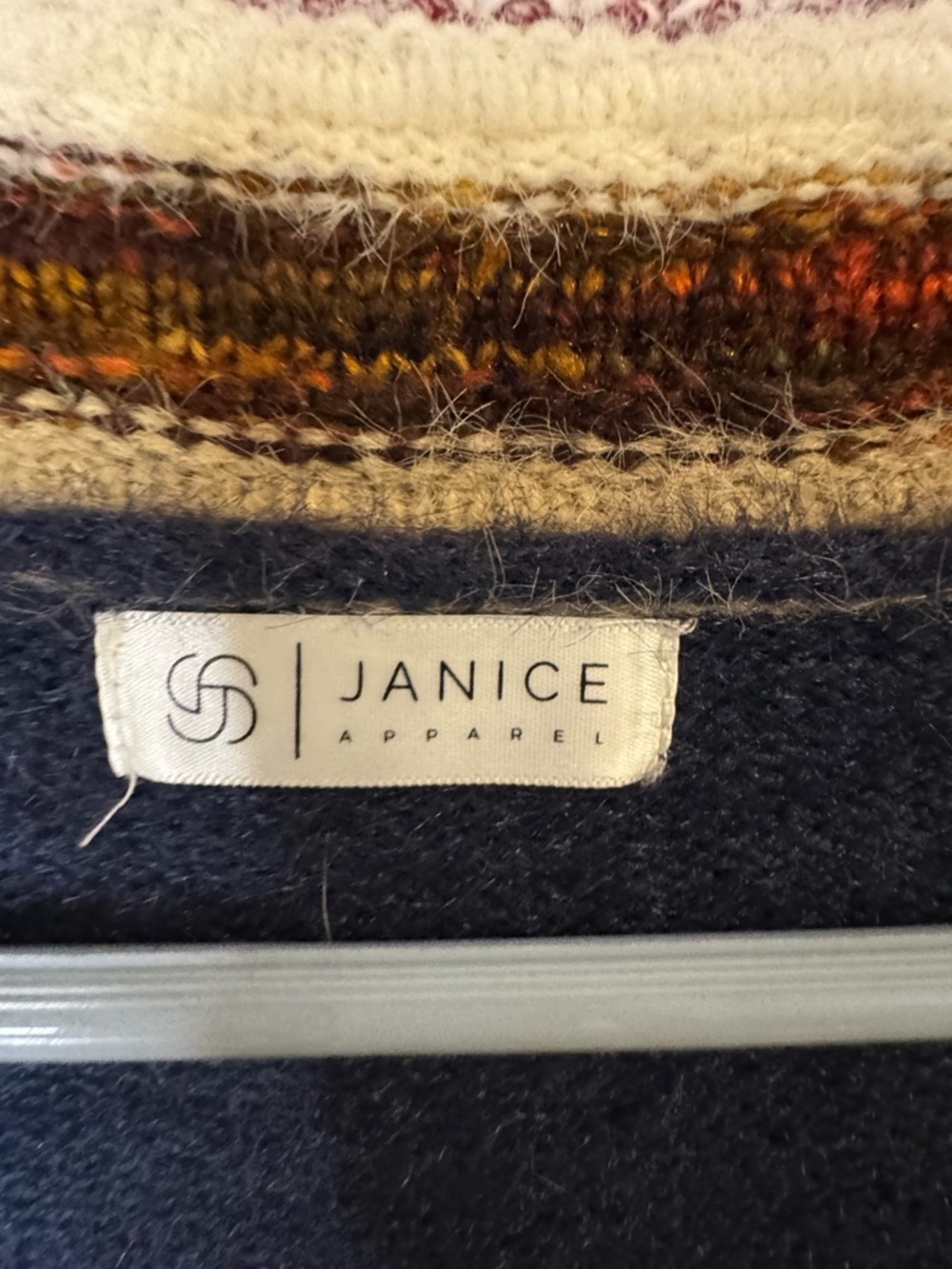 Janice Apparel Southwestern Boho Navy Longline Open Front Cardigan Sweater - Picture 5 of 5